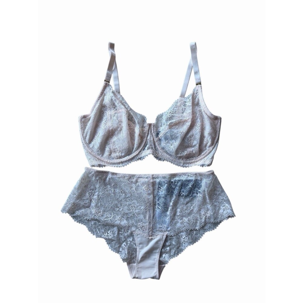 NEW Lauren by Ralph Lauren Lace Bra 38DDD & M  Brief Set Alabaster Pink $98